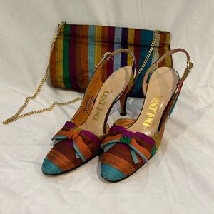 Vintage Multicolor Striped Slingback Heels